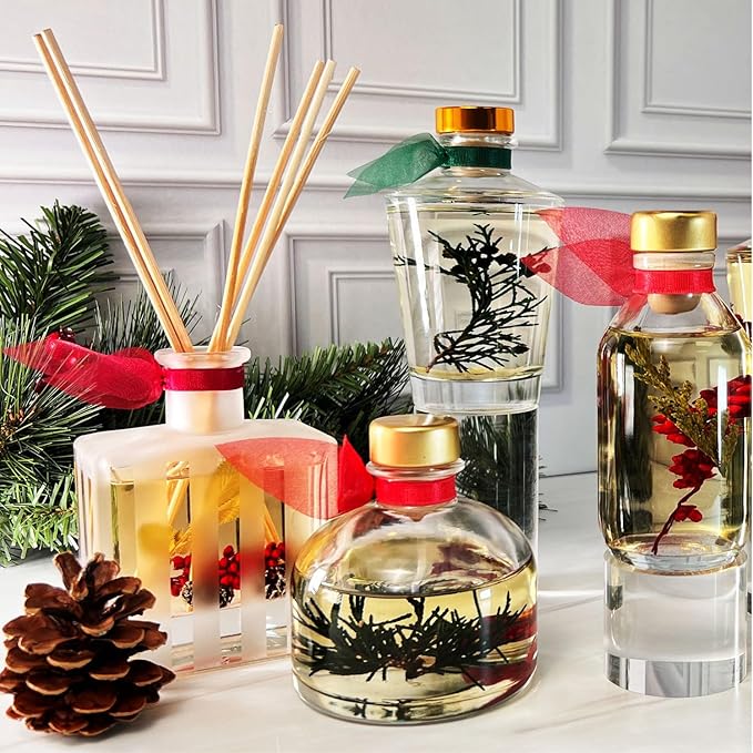 LOVSPA Reed Diffuser Set, Winter Forest Pine Scented Oil Diffuser with Sticks and Wooden Coaster, Bathroom Shelf Decor Made with Real Botanicals, USA Made