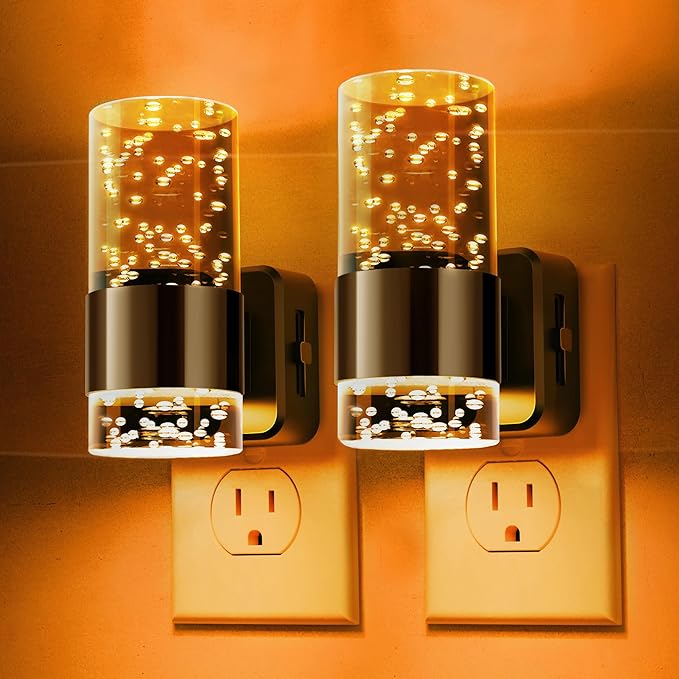 L LOHAS LED Night Light,Dimmable Night Lights Plug into Wall, 2 Pack Acrylic Nightlights with 0-100 LM Adjustable Brightness, Amber Plug in Night Light with Dusk to Dawn Sensor, for Bathroom Hallway