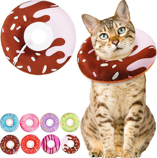 Cat Cone Collar Soft, Cute Cat Donut Collar After Surgery, Adjustable Kitten Recovery Cones to Stop Licking, Lightweight Neck Elizabethan Collars for Cats Kittens (Chocolate, Medium)