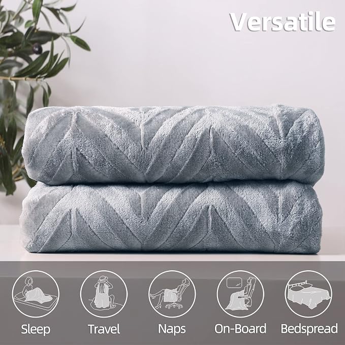 Whale Flotilla Flannel Fleece Fall Throw Blanket for Couch, Silver Grey | Lightweight Breathable Soft Sofa Throws, Plush Fluffy Chevron Design Decorative Blankets for Home Life, 50x60 Inch