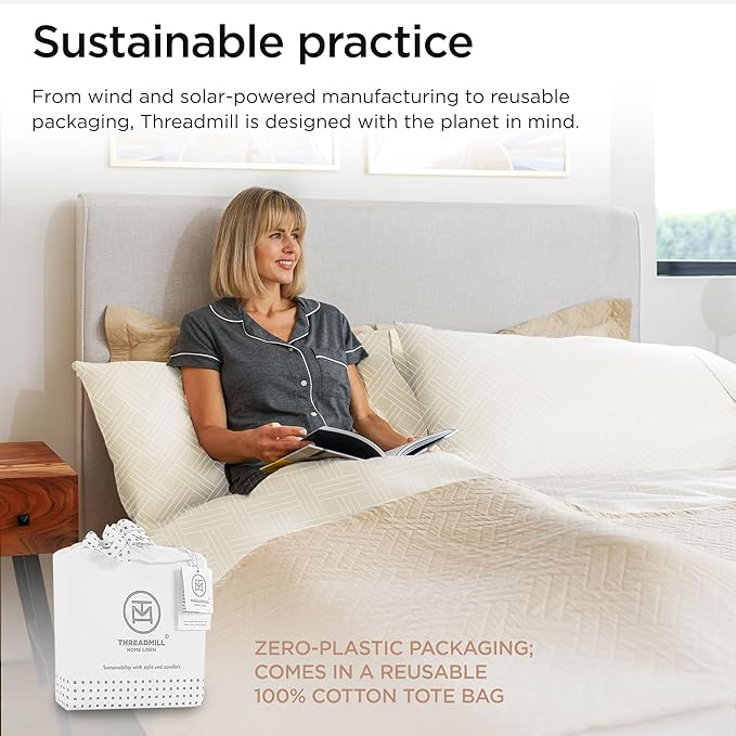 Threadmill Twin Bed-Sheets - 800 Thread Count Jacquard Celine Ivory 100% Natural Cotton 3 Piece Striped Bed Set, Extra Long Staple Cotton, Comfy Damask Sheets with Elasticized Deep Pocket