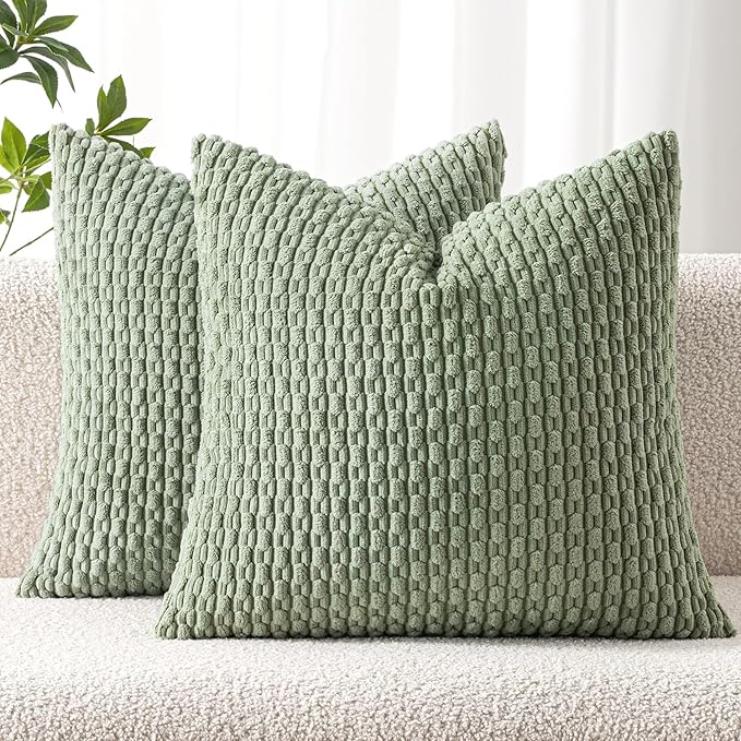 MIULEE Decorative Throw Pillow Covers 20x20 Sage Green Textured Corduroy | Pack of 2 Striped Pillow Covers Modern Farmhouse Home Decor for Couch Bed Sofa Living Room