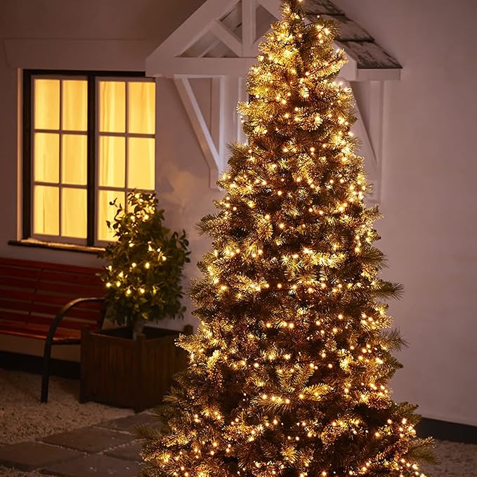 Dazzle Bright Warm White Christmas String Lights, 82ft 1000 LED Waterproof Green Wire Fairy Lights with 8 Modes, Outdoor Lights for Xmas Tree Holiday Wedding Party Christmas Decorations