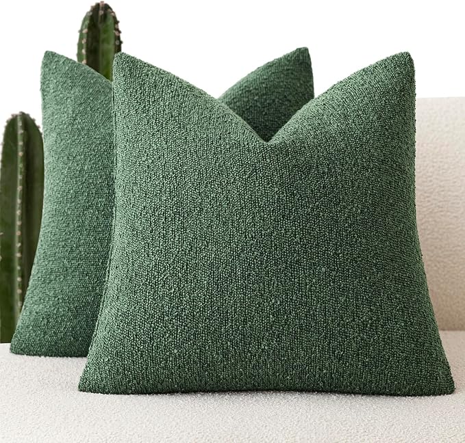 Foindtower Pack of 2 Textured Boucle Throw Pillow Covers Accent Solid Pillow Cases Cozy Soft Decorative Couch Cushion Case for Chair Sofa Bedroom Living Room Home Decor 18x18 Inch Pine Green