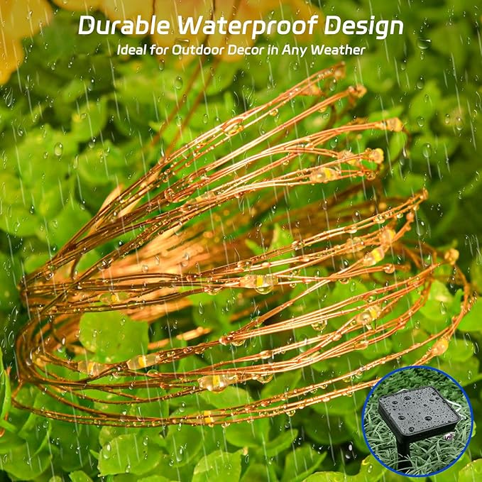 Solar Fairy Lights Outdoor Waterproof,16.4ft 50LED Solar String Lights for Outside 8 Modes 2 Packs for Christmas Halloween Holiday Patio Backyard Garden Deorations Warm White