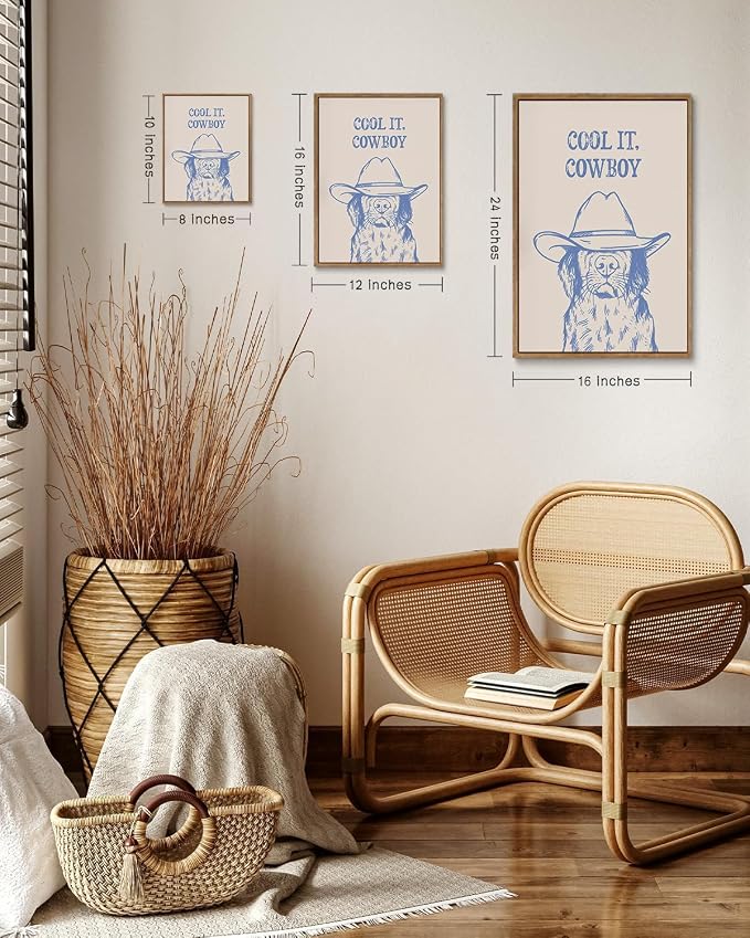 ZZLWBKGL Western Wall Decor Cool It Cowboy Wall Art Cowboy Dog Canvas Art | Vintage Artwork Funny Animal Picture for Living Room Bathroom Nursery 16x24in