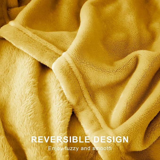 Hansleep Queen Yellow Fleece Blanket, Soft Flannel Bed Blanket | Fuzzy Cozy Blanket 90x90 Inches, Multi-use for Bed, Sofa, Couch, Travel, Camping, All Season Warm Lightweight Cover