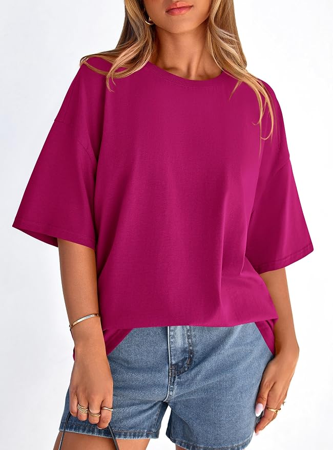 PRETTYGARDEN Womens 2026 Spring Going Out Tops Casual Short Sleeve Crewneck Loose Fit Basic Oversized T Shirts Summer Outfits
