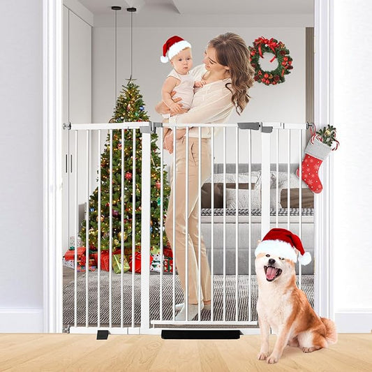 41" Tall Safety Pet Gate,Adjustable 29.92"-57.48" Wide,No Drilling Pressure Mount Kit,Auto Close Cat Gate Suitable for Stairs,Doorways,White (29.92"-57.48" W)
