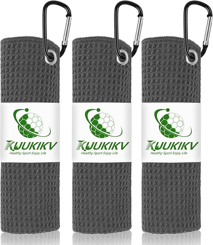 3 Pack 16" X 16" Golf Towels for Golf Bags for Men, Premium Waffle-Pattern Golf Towel with Carabiner Clip, Super Absorbent Microfiber Towel, Golf Accessories for Men, 3 Dark-Gray Colors