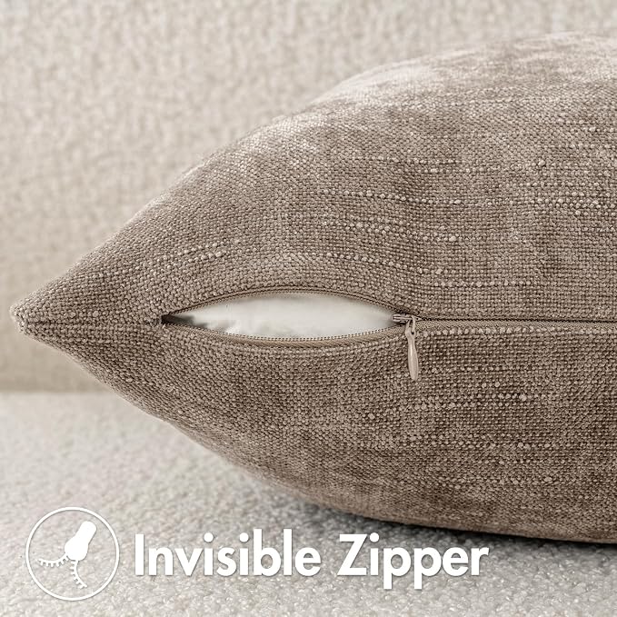 MIULEE 12x20 Inch Lumbar Textured Chenille Throw Pillow Covers Light Taupe | Pack of 2 Decorative Soft Throw Pillows, Solid Textured Cushion Covers, Modern Home Decor for Couch Sofa Bedroom Living Room