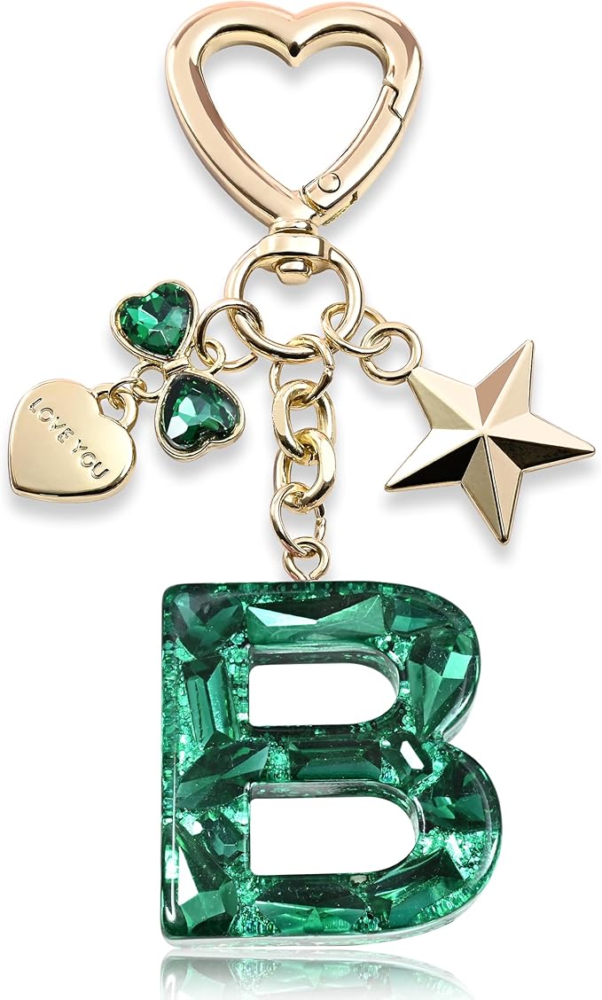 Cute Bling Keychain initial Letter Butterfly Star Pink Purple Gift for Women Girls Bag Cup Charms Accessories