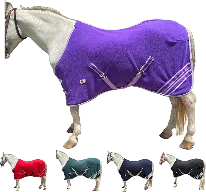 Majestic Ally Anti Pill Fleece Horse Blanket/Sheet with Silver Braided Rope (Purple, 76)