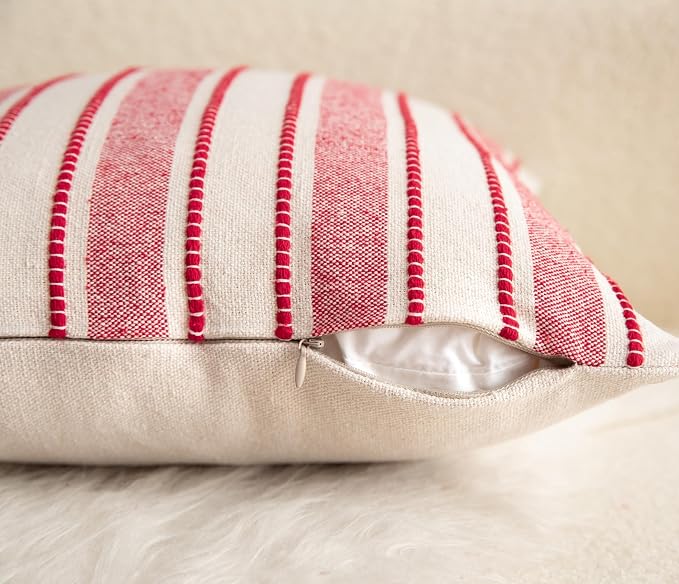 Cethom Christmas Pillow Covers, Boho Textured Red Pillow Case, Pillow Covers 12 x 20 Inch Set of 2 Christmas Decorative, Chair Sofa Bedroom Living Room Home Holiday Decor Cushion Case