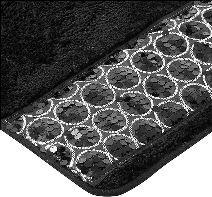 Zahari Home Sinatra Black Bathroom Rug Classic Luxury Bath Rug Contemporary Decor Black Bath Mat for Shower Unique Design Stylish Bathroom Rug Bath Shower Tub Decor Bling