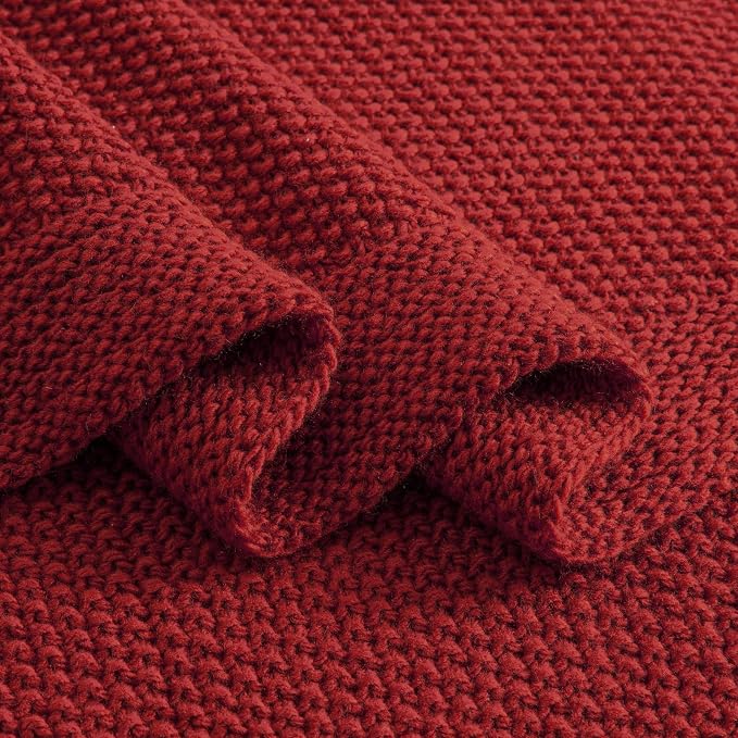 CozeCube Christmas Red Seed Stitch Throw Blanket 60"x80", Farmhouse Decor | Blanket for Couch, Soft Cozy Cable Knit Throw for Bed Sofa Living Room, Lightweight Warm Decorative Christmas Blanket