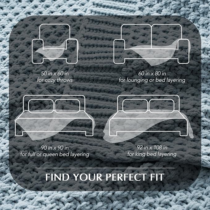 EVERGRACEHOME Chunky Chenille Knit Throw Blanket, 108x92, Chambray Blue | Sculpted Moss Stitch, Chic Modern Farmhouse, All-Season Warmth, OEKO-TEX® Certified, Oversized King for Couch, Bed, Sofa