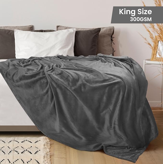 Utopia Bedding Ultra Soft Fleece Bed Blanket King Size Grey (90x102 Inches) | Microfiber Plush Warm Lightweight Breathable Cozy Blanket Anti-Static, All Season Use, Gift for Women and Men