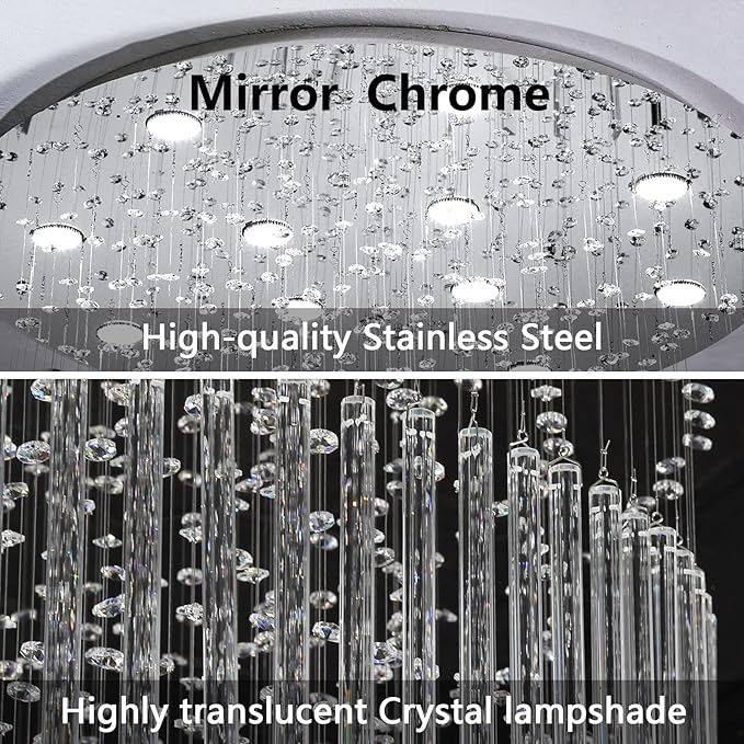 W32 x H100 Glam Chandelier with LED Bulbs Crystal Raindrop High Ceiling Pendant Light for Entrance Large Villa Chandelier Foyer Lighting Fixtures Silver