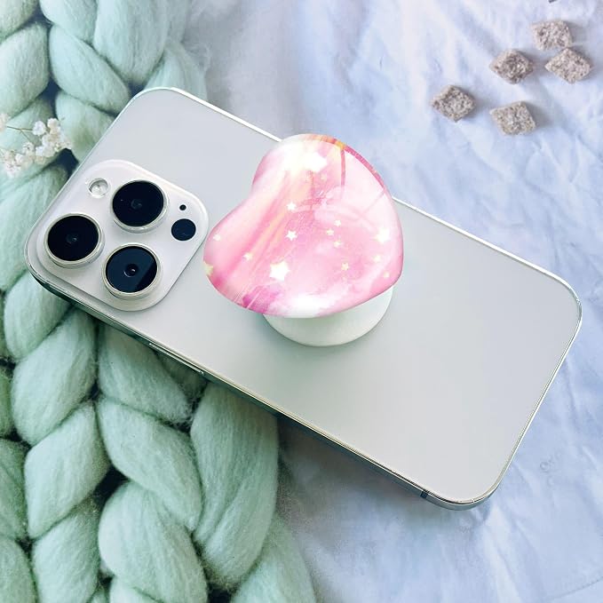 Luhoit Expandiing Cell Phone Grip Heart Shape Glass Finger Holder for Smartphones, Cellphone Collapsible Stand - Pink Star