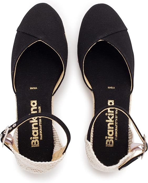 Girona Authentic Spanish Espadrille Wedge Sandals for Women - Sustainable, Eco Friendly, Vegan Shoes. Classic Style, Organic Cotton Canvas Upper, Comfy Insole, Jute Midsole, Rubber Sole. Made in Spain