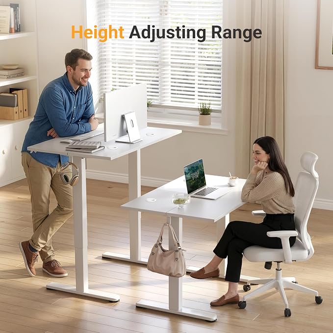 YDN 40 x 24 Inch White Electric Standing Desk | Adjustable Height, Sit Stand, Cable Management, Ergonomic, Home Office