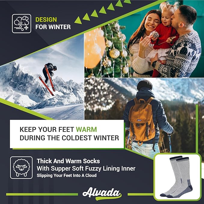 Alvada Warm Thermal Wool Socks for Winter Moisture Wicking and Breathable Cozy Boot Socks