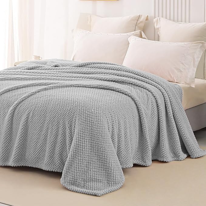 Whale Flotilla Soft Fleece Queen Size Bed Blanket, Light Grey | 90x90 Inch, Suitable for Bed, Fluffy Fuzzy Jacquard Blankets for All Season, Lightweight and Cozy
