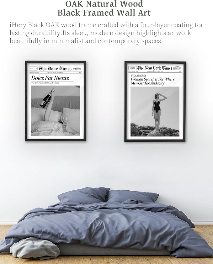 iHery 16x20in Where Men Get the Audacity Framed Newspaper Wall Art | Black Natural OAK Wood Frame with Canvas Print, Funny Magazine Decor for Bathroom Bedroom Girl Dorm Living Room, 1Pack