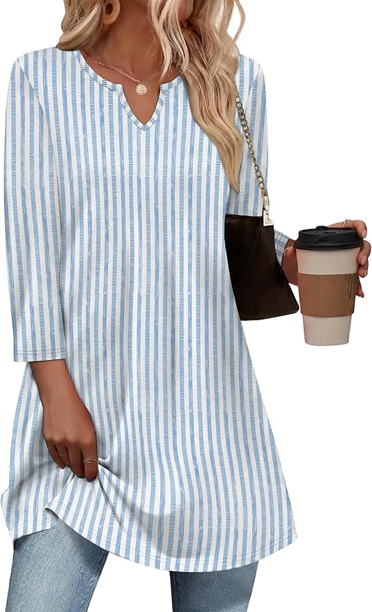 OFEEFAN Summer Boho Tops For Women 3/4 Length Sleeve Womens Tops Vacation Outfits