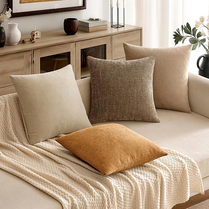 MIULEE Textured Chenille Throw Pillow Covers 22x22 Inch Golden Brown | Pack of 2 Decorative Soft Throw Pillows, Solid Textured Cushion Covers, Modern Home Decor for Couch Sofa Bedroom Living Room