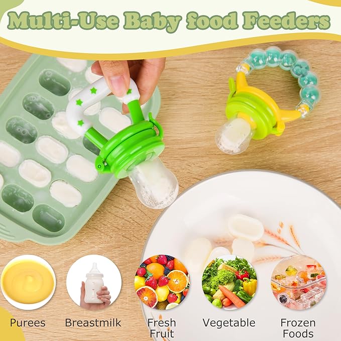 Baby Fruit Feeder & Baby Breastmilk Popsicle Molds-WAJIAYON Silicone Babies Food Freezer Tray Storage Containers, Infant Food Pacifier Feeder and Teether Infant Teething Feeders-Green