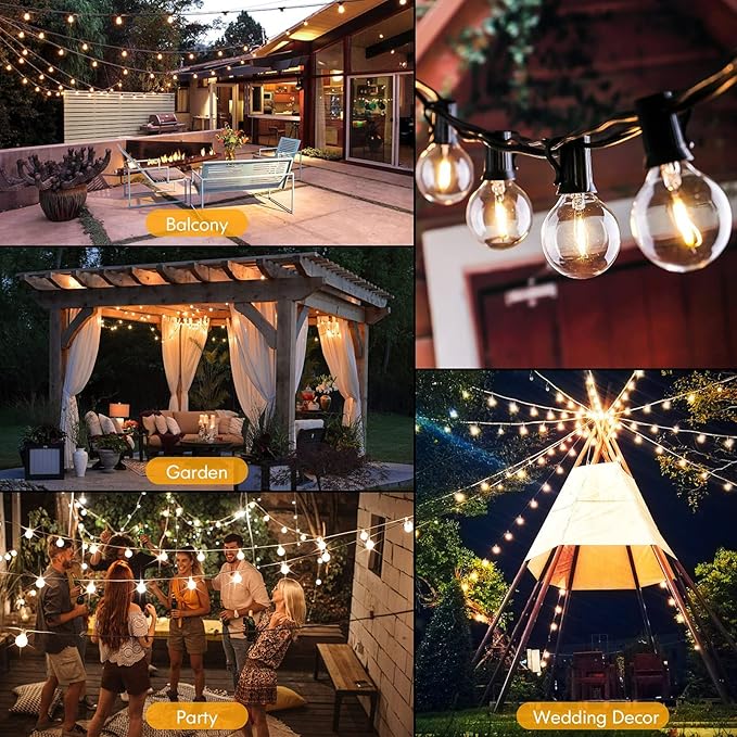 50FT Outdoor String Lights Waterproof, Bright 2700K LED Patio Lights String with 27 G40 Shatterproof Globe Bulbs, Connectable Edison String Lights for Outside, Garden, Balcony, Porch
