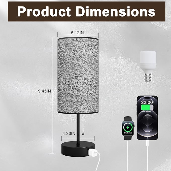 Table Lamp for Bedroom,Nightstand Lamp for Bedside with AC Outlets,Adjustable 3color LED Light Desk Lamp for Home Decor,Included Bulb and Lamp Shade(Black-OnlyAC, 1PCS)
