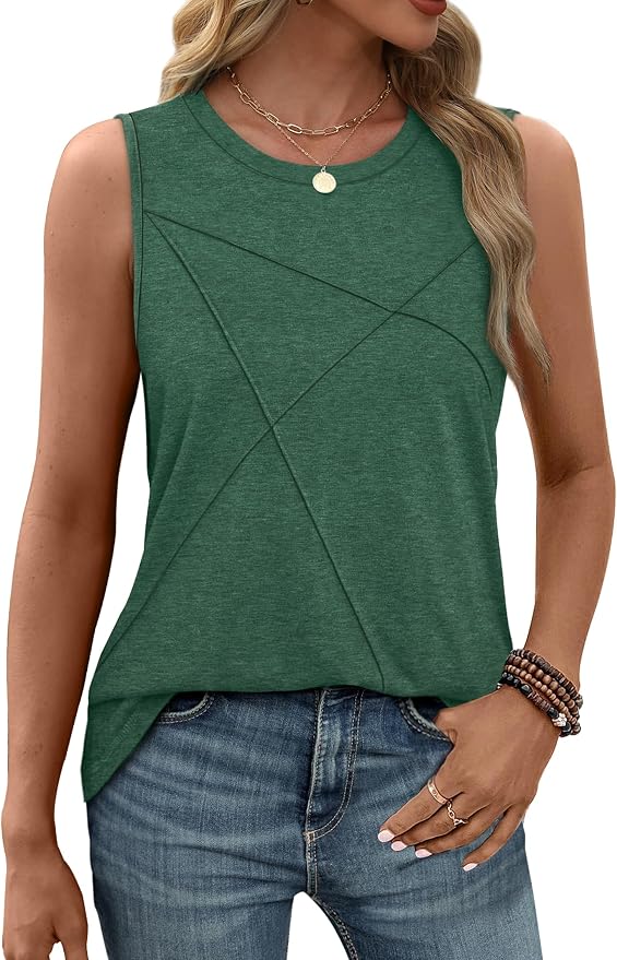 WIHOLL Women's Sleeveless Summer Crewneck Loose Fit Tank Tops