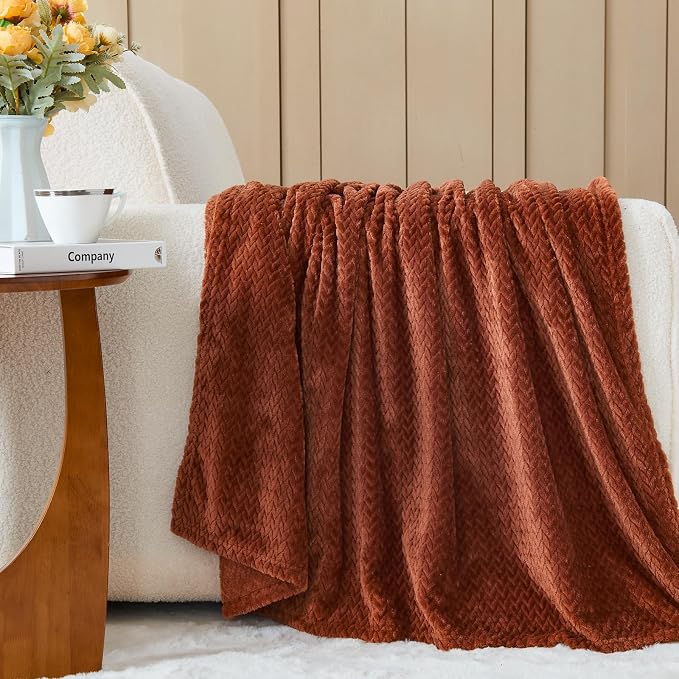 NEWCOSPLAY Fleece Leaves Pattern Twin Blanket, Coffee, 60"x80" | Super Soft Throw Blanket, Lightweight Cozy Bed Sofa Blanket, Premium Silky Flannel Fleece, Travel Blanket for All Season Use