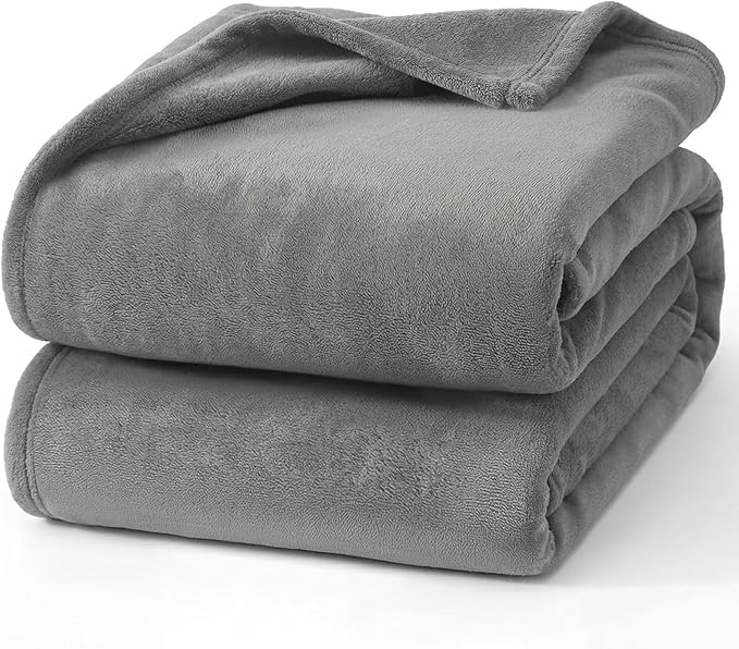 Hansleep Throw XL Grey Fleece Blanket, Soft Flannel Bed Blanket | Fuzzy Cozy Blanket 50x70 Inches, Multi-use for Bed, Sofa, Couch, Travel, Camping, All Season Warm Lightweight Cover