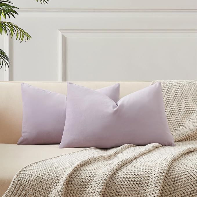 14x24 Pillow Covers Set of 2 Decorative Velvet Throw Pillow Covers,Lilac | Luxury Soft Cushion Covers with Invisible Zipper for Couch Sofa Bed Living Room Bedroom Home Decor