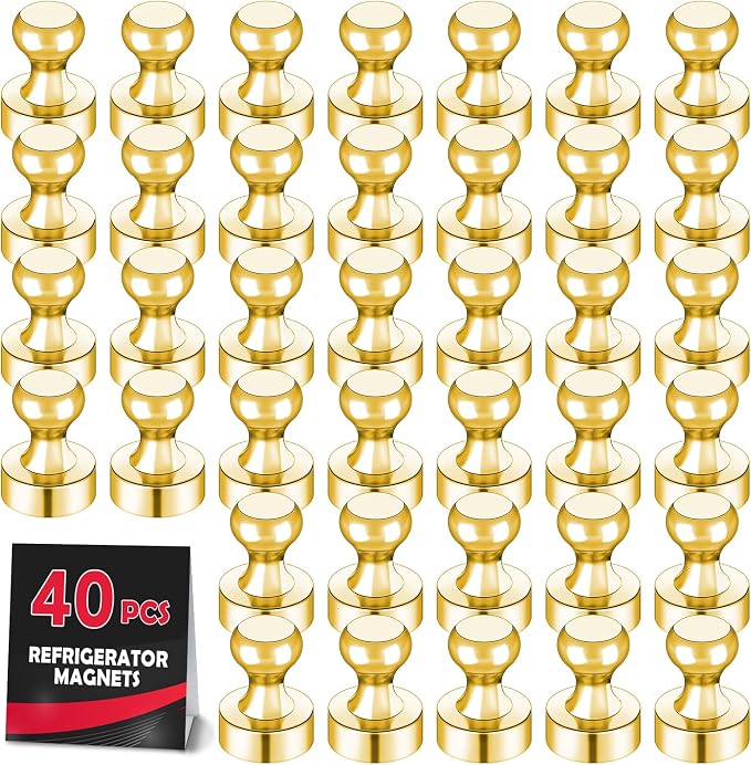 LOVIMAG Fridge Magnets 40Pcs, Magnet for Refrigerator Whiteboard, Gold | Small Strong Neodymium Metal Cute Push Pin for Classroom, Kitchen, Accessories Decorative, Office, Calendar