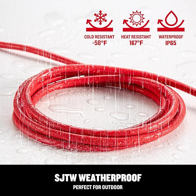 CRAFTSMAN 75 Ft. Heavy-Duty Extension Cord 14/3 SJTW, Waterproof Indoor/Outdoor Power Cable with Lighted 3-Prong Plug, 13A/1625W/125V, ETL Certified