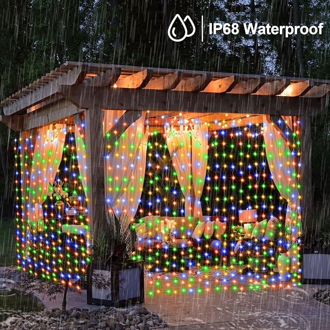 ZAIYW 10x10Ft Curtain Lights Connectable Warm White & Multicolor Changing 300 LED Curtain Lights Plug in with Remote Control Curtain String Lights Waterproof for Indoor Outdoor Decor
