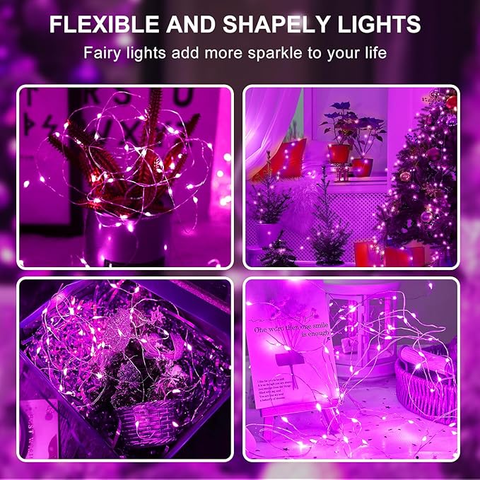Aogist Led Fairy Lights 3 Modes Battery Operated String Lights Waterproof Silver Wire 7 Feet Firefly Starry Moon Mason Jar Lights for DIY Wedding Party Christmas (Pink, 20 Pack)