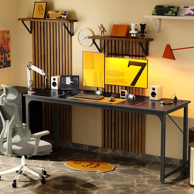 PRAISUN 70 X 24 Inch Computer Desk, Power Outlets, USB-C, Black | Office Desk with 4 AC Outlets, USB & USB-C, Sturdy Metal Frame, Spacious Desktop for Work, Writing, Study & Gaming