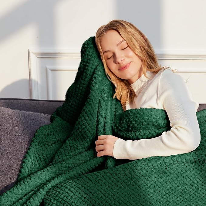 Whale Flotilla Soft Fleece King Size Bed Blanket, Emerald Green | 90x104 Inch, Suitable for Bed, Fluffy Fuzzy Jacquard Blankets for All Season, Lightweight and Cozy