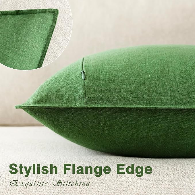 Foindtower Pack of 2, Decorative Linen Solid Throw Pillow Covers Soft Accent Euro Cushion Case Boho Farmhouse Pillowcase for Chair Couch Sofa Bedroom Living Room Home Decor 24 x 24 Inch Forest Green