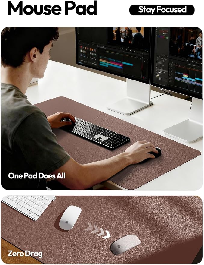 YSAGi Desk Protector&Blotter, Non-Slip Waterproof Leather Mouse Pad | Shields Scratches, Stains, Spills, Heat & Scuffs; Suede Non-Slip; Easy-Clean; Comfy Writing/Typing, 31.5" x 15.8",Chocolate