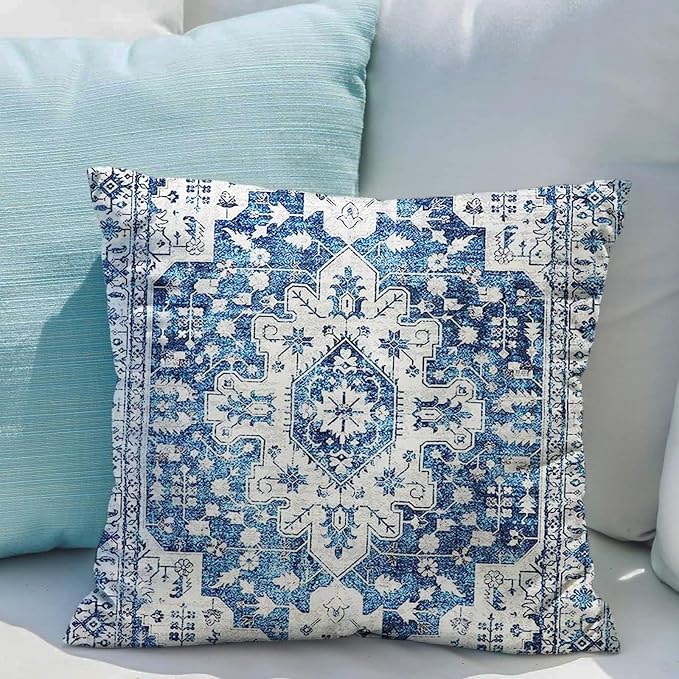 Snycler Boho Throw Pillow Covers 18x18 inch Set of 2 Blue Boho Rug Carpet Double Sided Pattern Cotton Soft Pillow Case Cushion Cover Pillowcase for Couch Sofa Bed Decorative