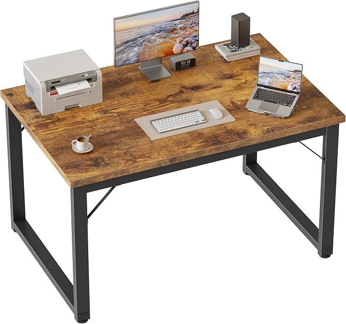 Mericonia 40 Inch Computer Desk, 1" Thick Small Office Table, Brown | Modern Simple Style, Heavy Duty Industrial Frame, Small Study & Writing Table for Home Bedroom Work