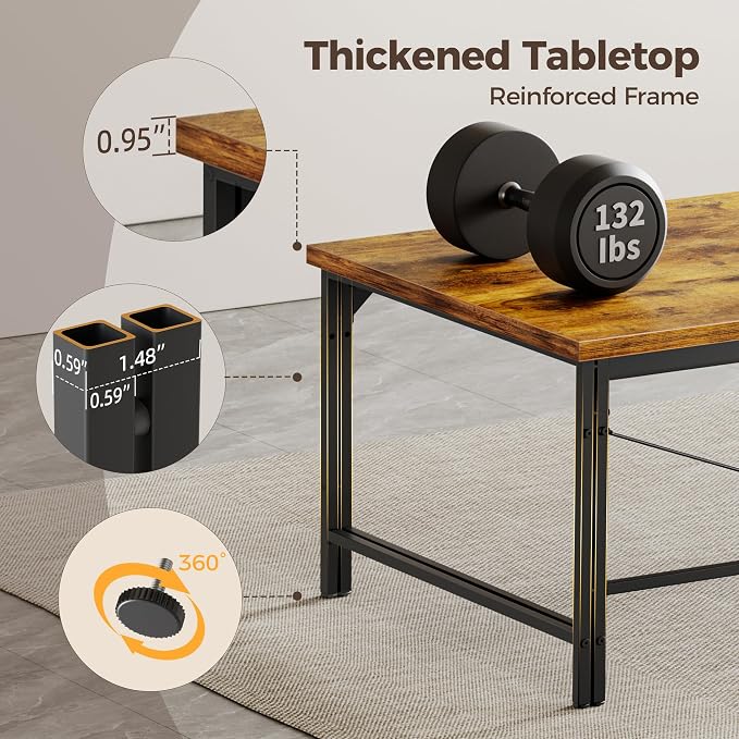 Mericonia 40 Inch Computer Desk, 1" Thick Small Office Table, Brown | Modern Simple Style, Heavy Duty Industrial Frame, Small Study & Writing Table for Home Bedroom Work