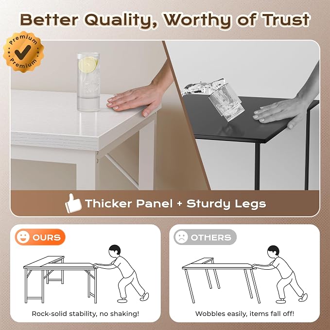 Huuger 63 Inch L Shaped Desk with Power Outlets and USB-C Port, Reversible Computer, Larger Office Corner Gaming Desk, 0.95 Inch Thicker Desktop, Metal Frame, for Home Office, Study, White